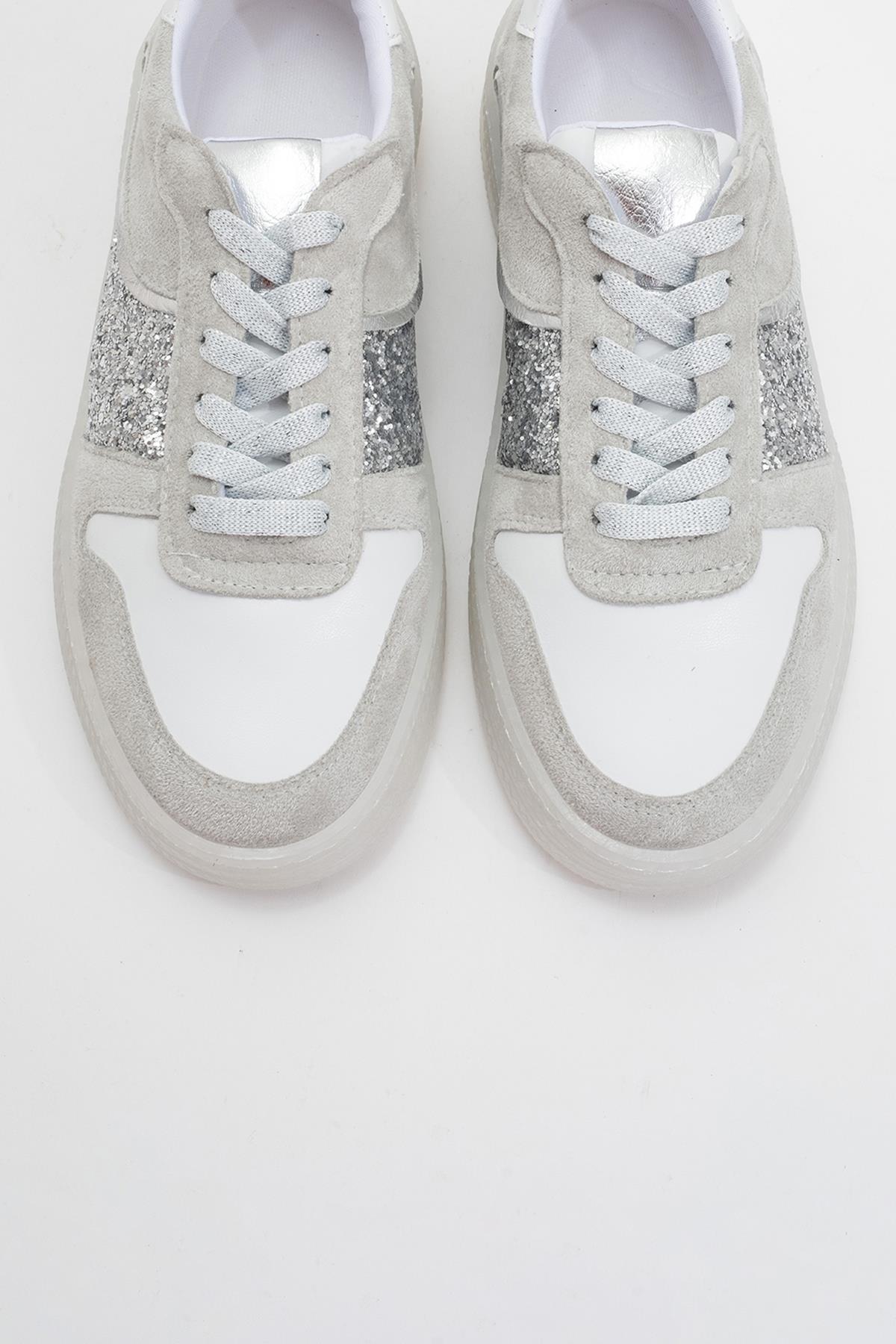 Felipe - Silver Glitter Leather Sneakers – side view showing leather, glitter, silver, Vowalisse