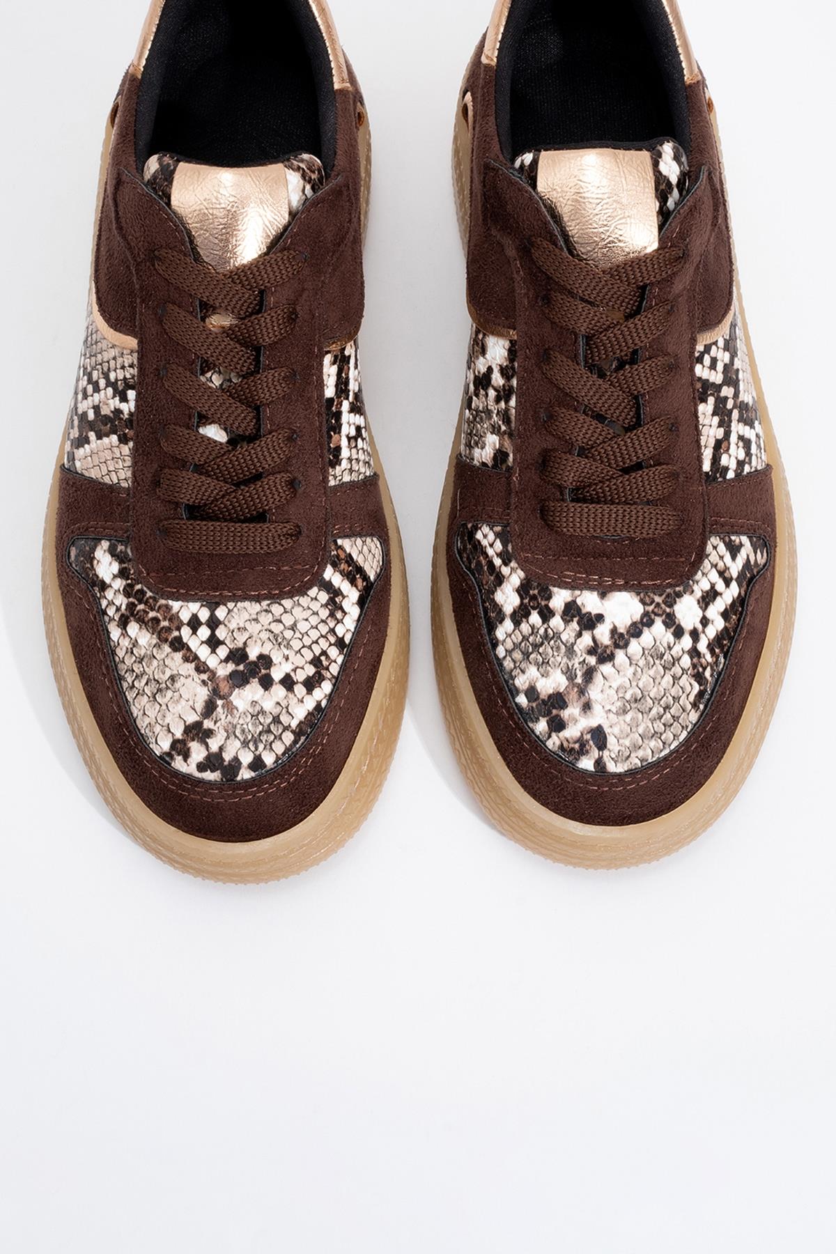 Montero - Brown Patterned Sneaker – side view showing leather, Vowalisse