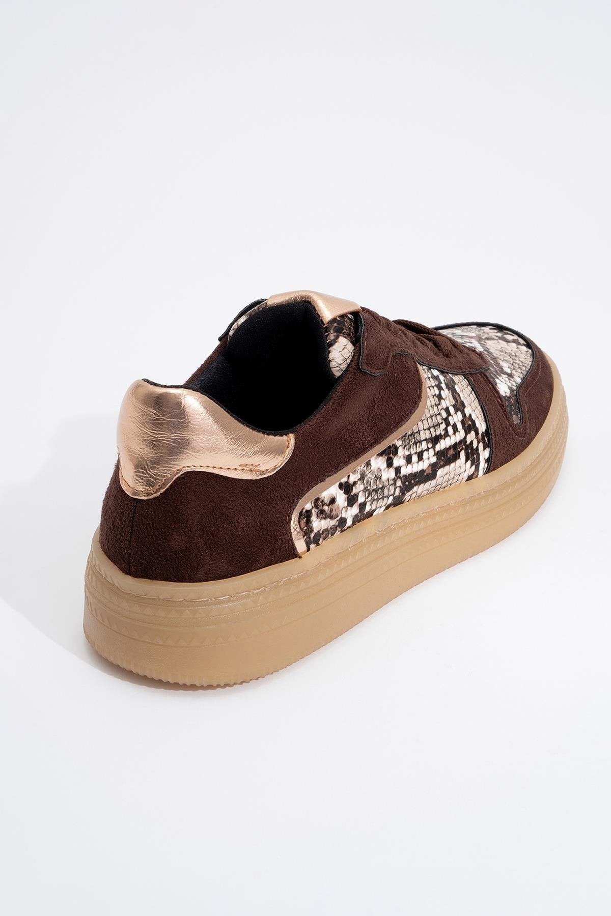 Montero - Brown Patterned Sneaker – detail view showing leather, Vowalisse