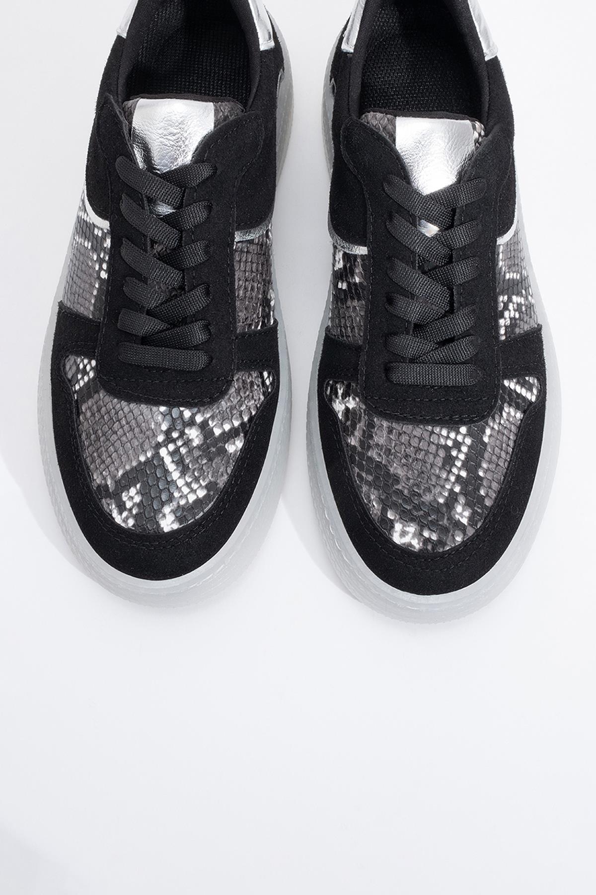 Montero - Black Patterned Sneaker – side view showing leather, black, Vowalisse