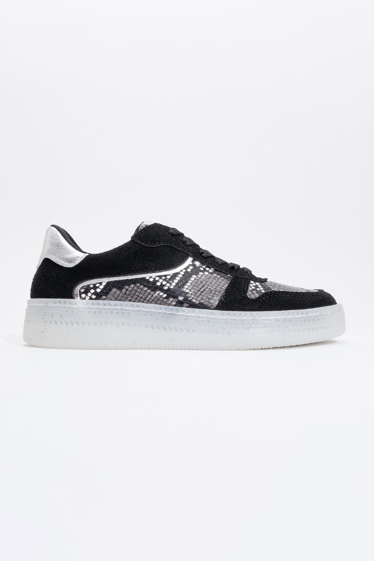 Montero - Black Patterned Sneaker – back view showing leather, black, Vowalisse