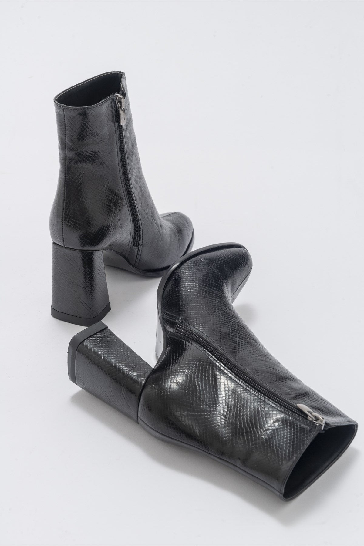 Jewel Black Pattern High Heel Boot – detail view showing leather, black, red, Vowalisse