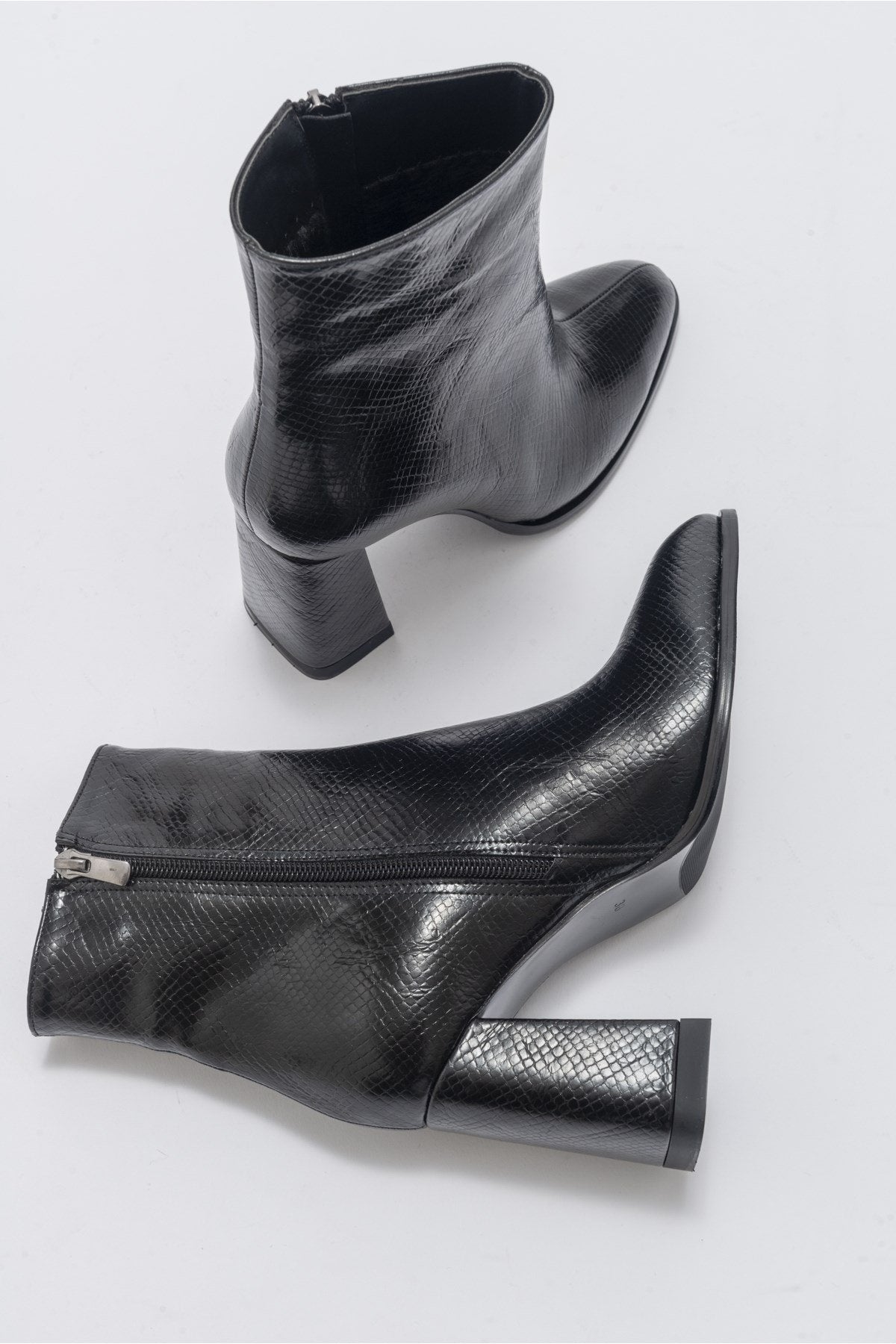 Jewel Black Pattern High Heel Boot – top view showing leather, black, red, Vowalisse