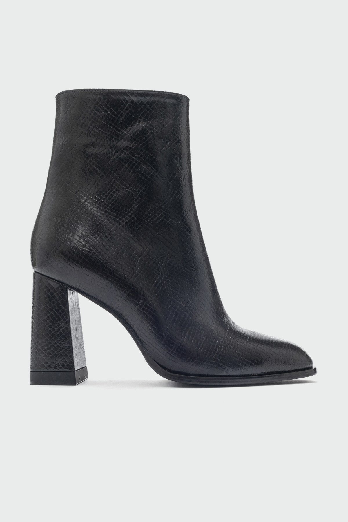 Jewel Black Pattern High Heel Boot – sole view showing leather, black, red, Vowalisse