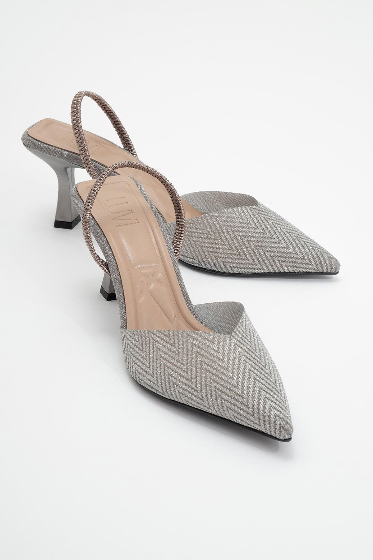 Renos - Platinum Pointed Toe Heeled Dress Shoe – front three-quarter view showing leather, Vowalisse