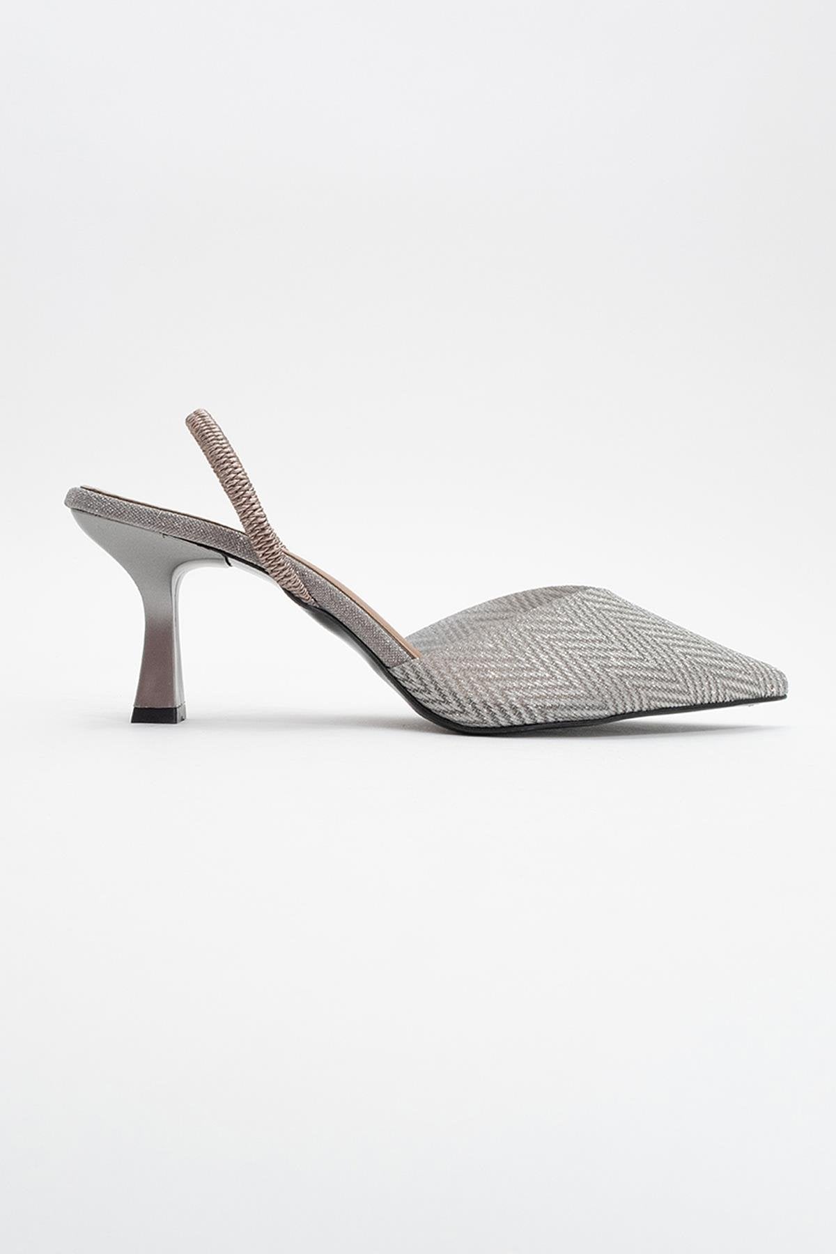 Renos - Platinum Pointed Toe Heeled Dress Shoe – back view showing leather, Vowalisse