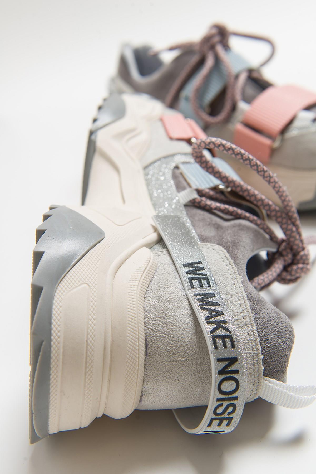 Lulen - Ice Multi Glitter-Logo Velcro Sport Sneaker – heel view showing leather, glitter, Vowalisse