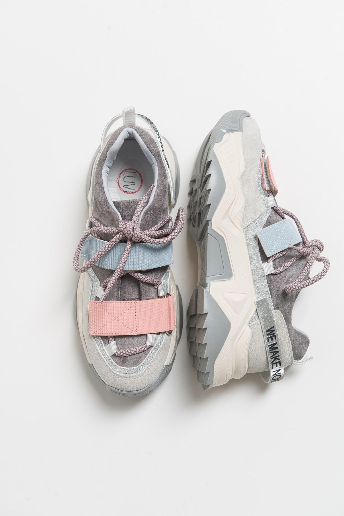 Lulen - Ice Multi Glitter-Logo Velcro Sport Sneaker – back view showing leather, glitter, Vowalisse