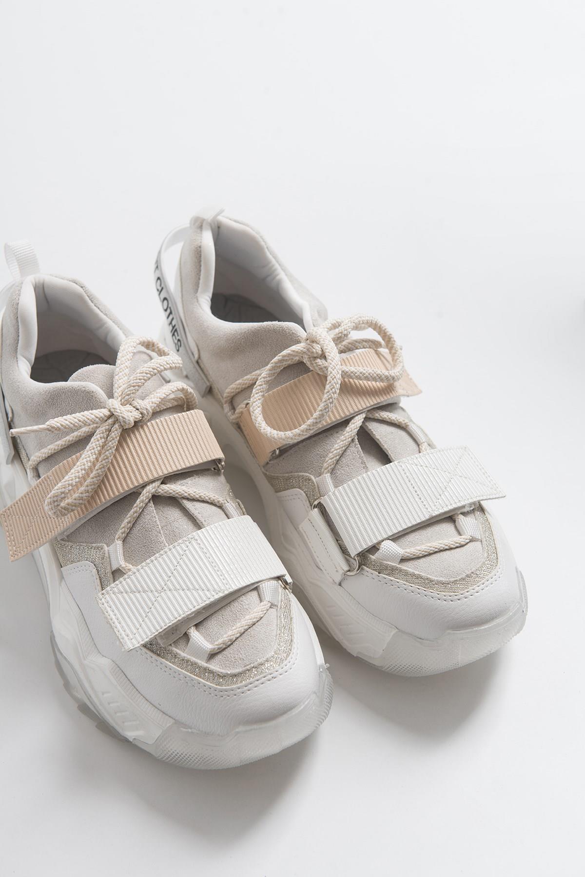 Lulen - White Glitter-Logo Velcro Sport Sneaker – front three-quarter view showing leather, glitter, white, Vowalisse