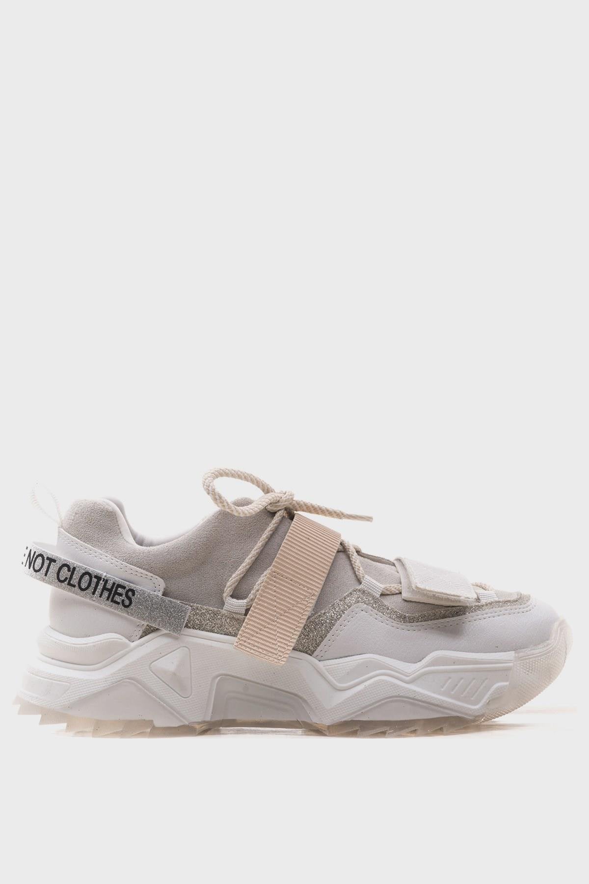 Lulen - White Glitter-Logo Velcro Sport Sneaker – back view showing leather, glitter, white, Vowalisse