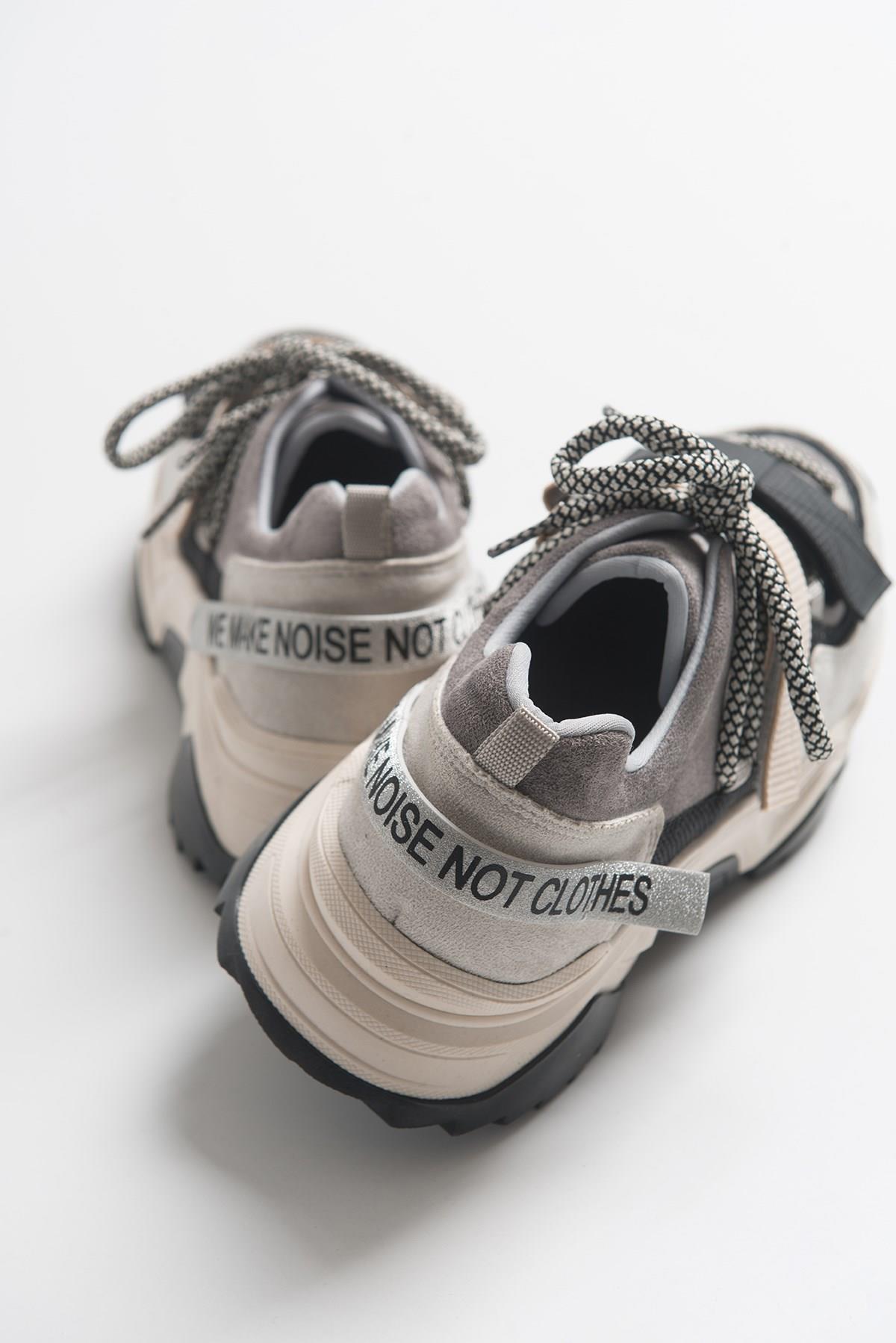 Lulen - Black Taupe Glitter-Logo Velcro Sport Sneaker – detail view showing leather, glitter, black, Vowalisse