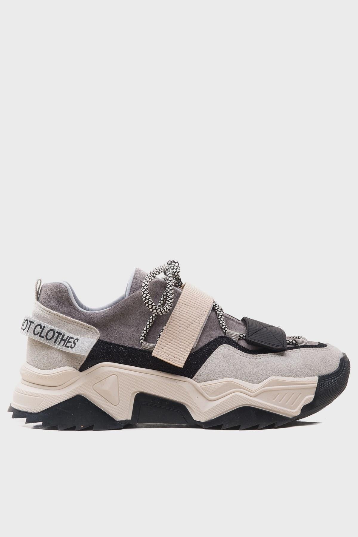Lulen - Black Taupe Glitter-Logo Velcro Sport Sneaker – top view showing leather, glitter, black, Vowalisse