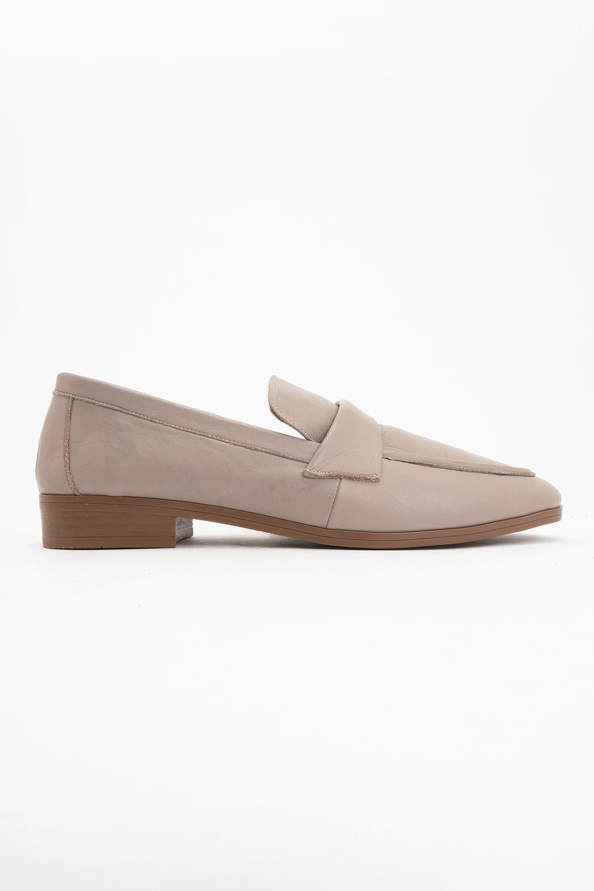 Splice - Dark Beige Leather Loafers – back view showing leather, Vowalisse