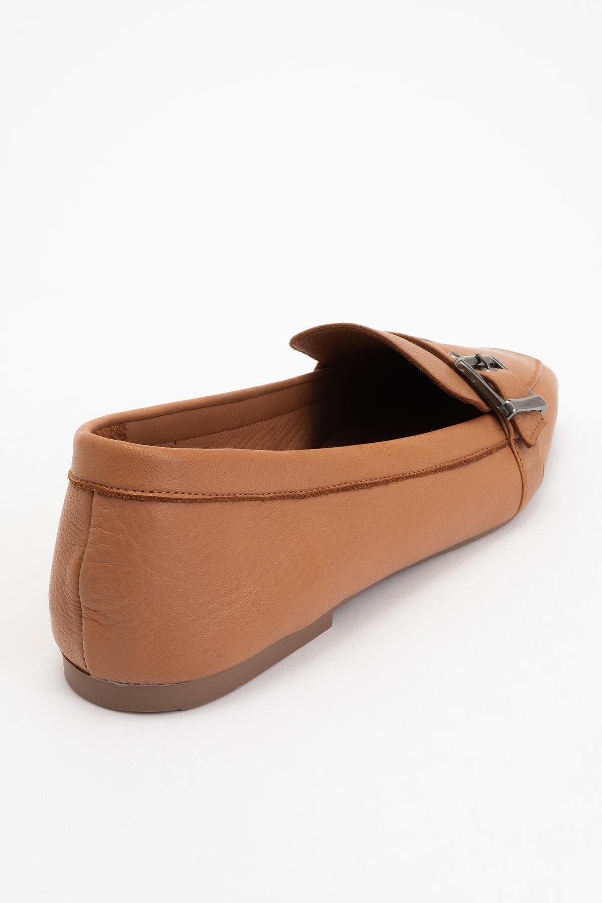 Periwinkle - Cognac Brown Leather Loafers – heel view showing leather, red, Vowalisse