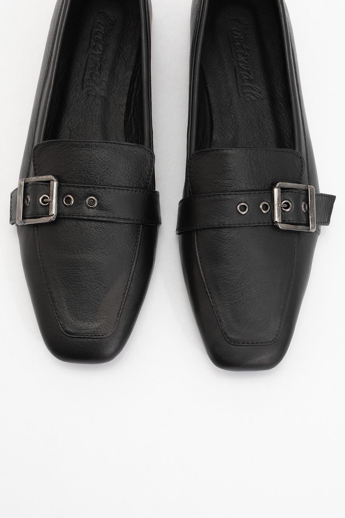 Periwinkle - Black Leather Loafers – side view showing leather, black, red, Vowalisse