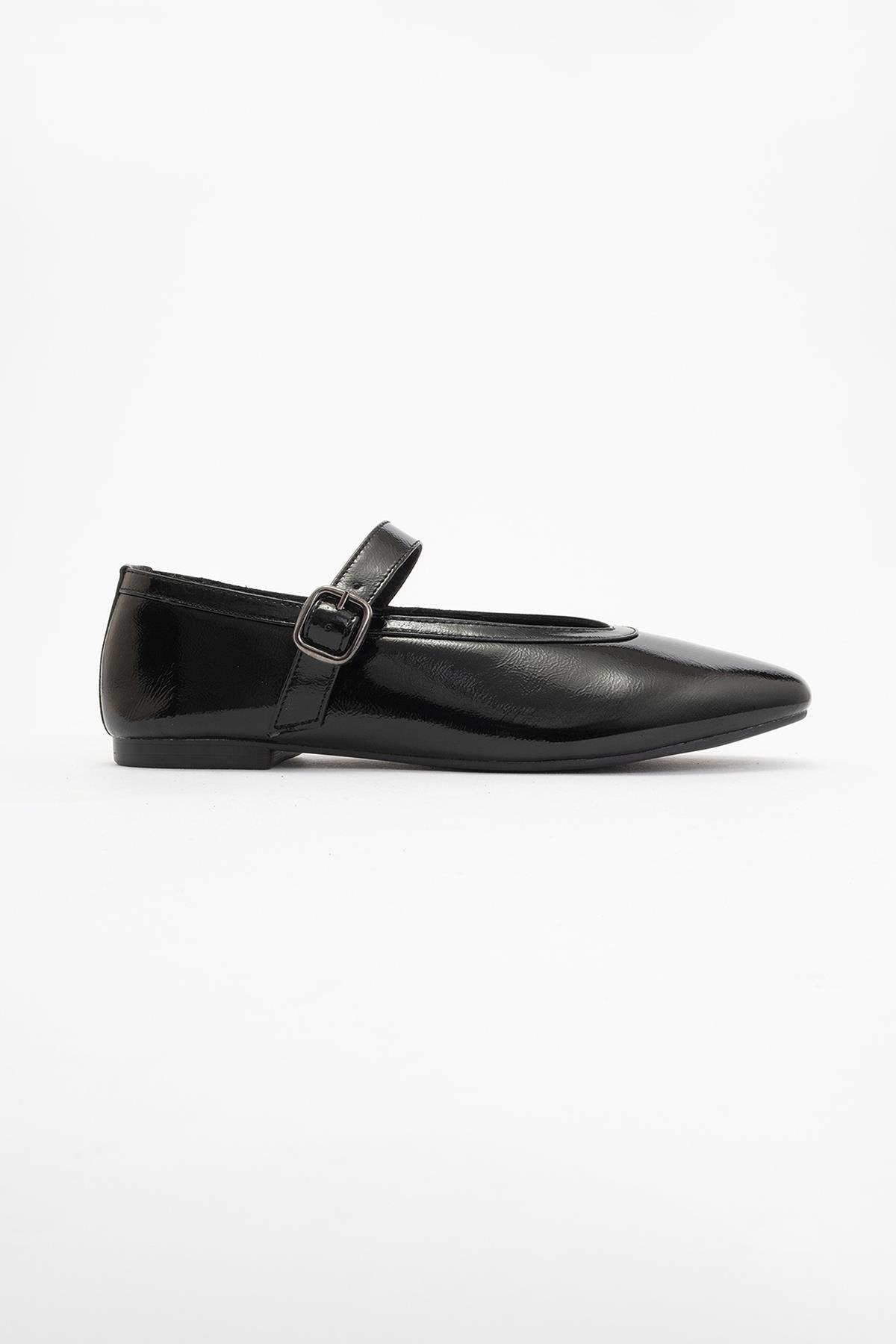 Matilda - Black Patent Leather Mary Jane Flats – back view showing leather, black, Vowalisse