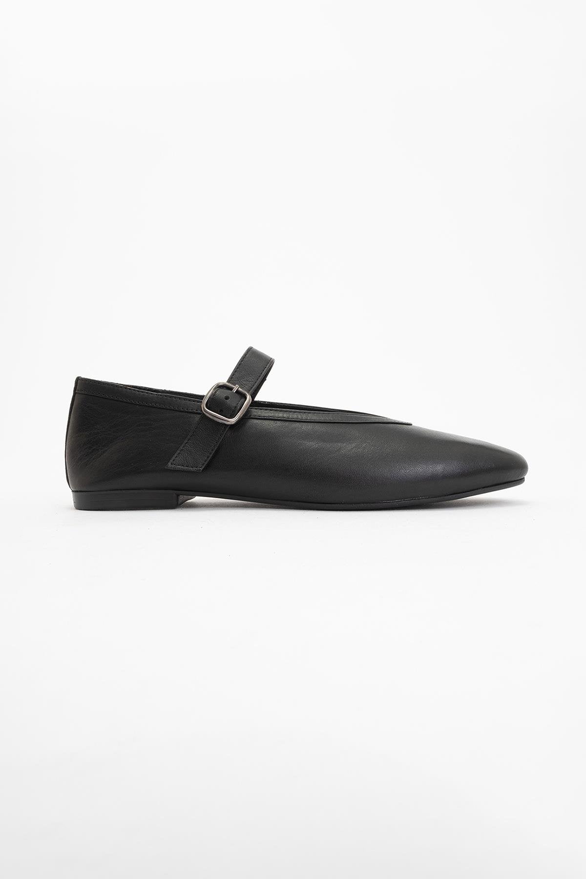 Matilda - Black Leather Mary Jane Flats – back view showing leather, black, Vowalisse