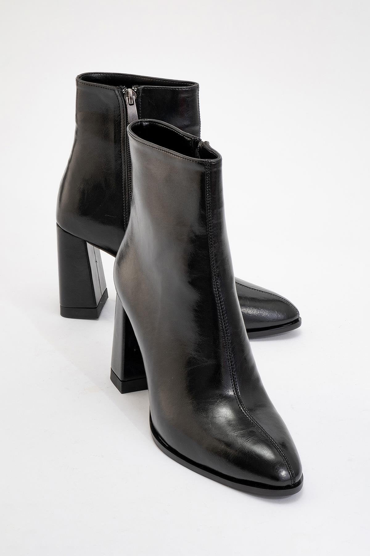 Jewel Black Cilt High Heel Boot – front three-quarter view showing leather, black, red, Vowalisse