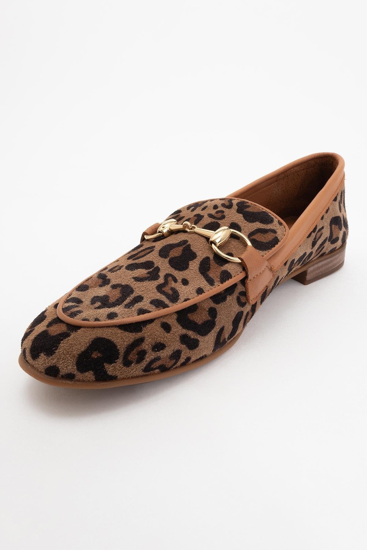 Rory - Leopard Suede Leather Bit Loafers – detail view showing leather, suede, Vowalisse