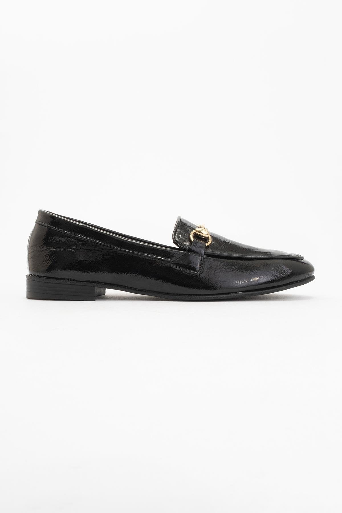 Rory - Black Patent Leather Bit Loafers – back view showing leather, suede, black, Vowalisse