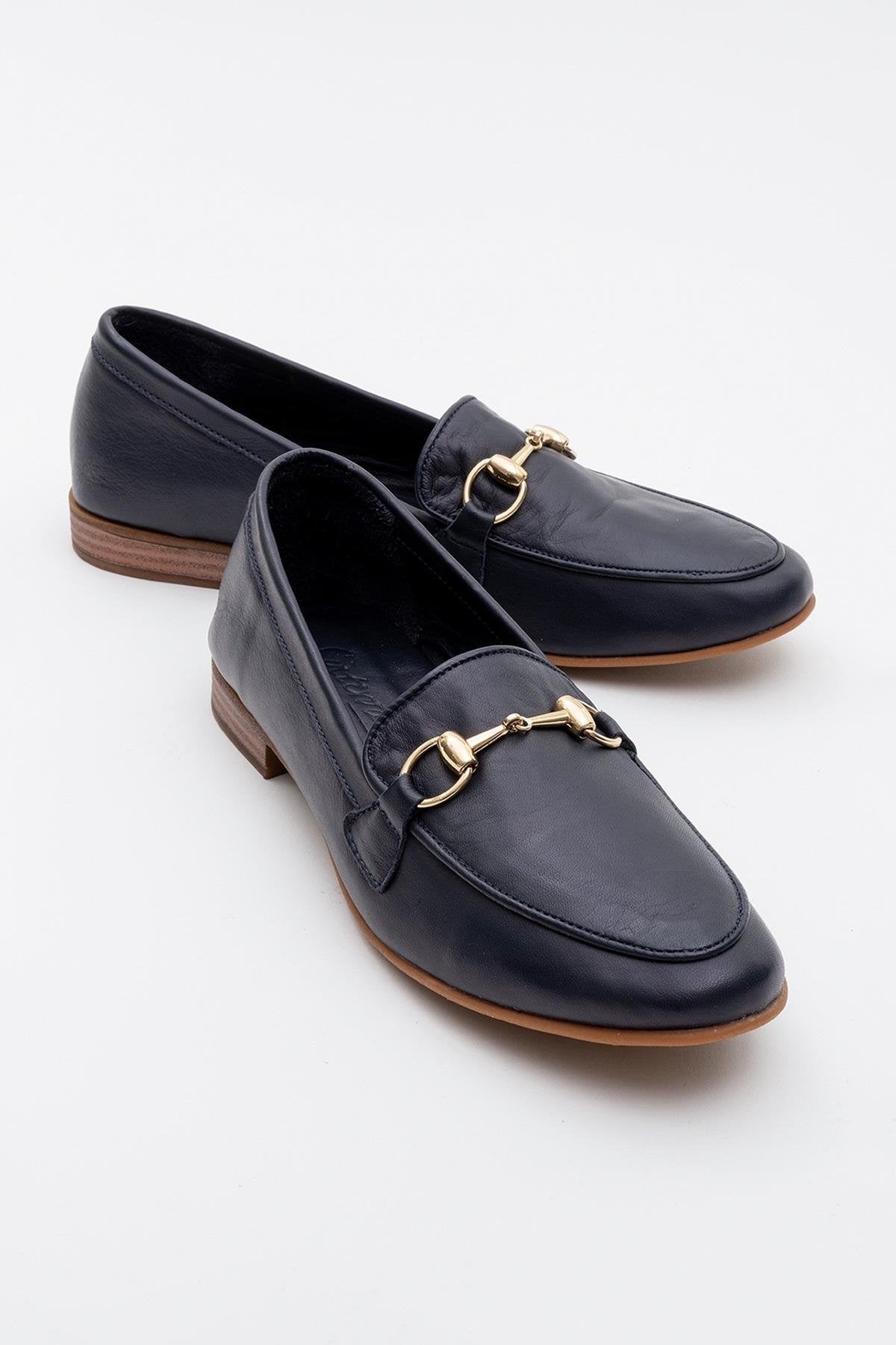 Rory - Dark Blue Leather Bit Loafers – front three-quarter view showing leather, suede, blue, Vowalisse