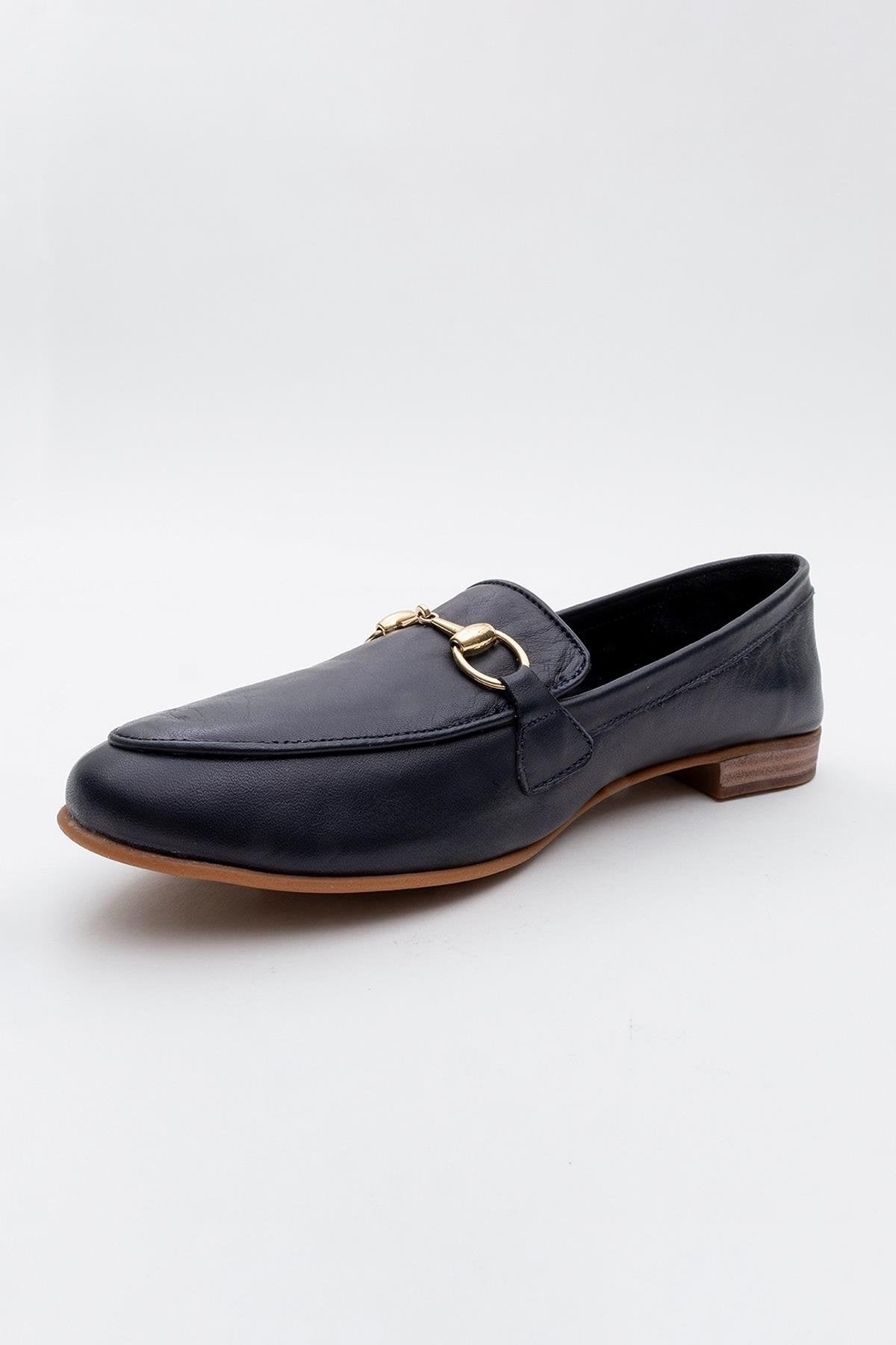 Rory - Dark Blue Leather Bit Loafers – detail view showing leather, suede, blue, Vowalisse