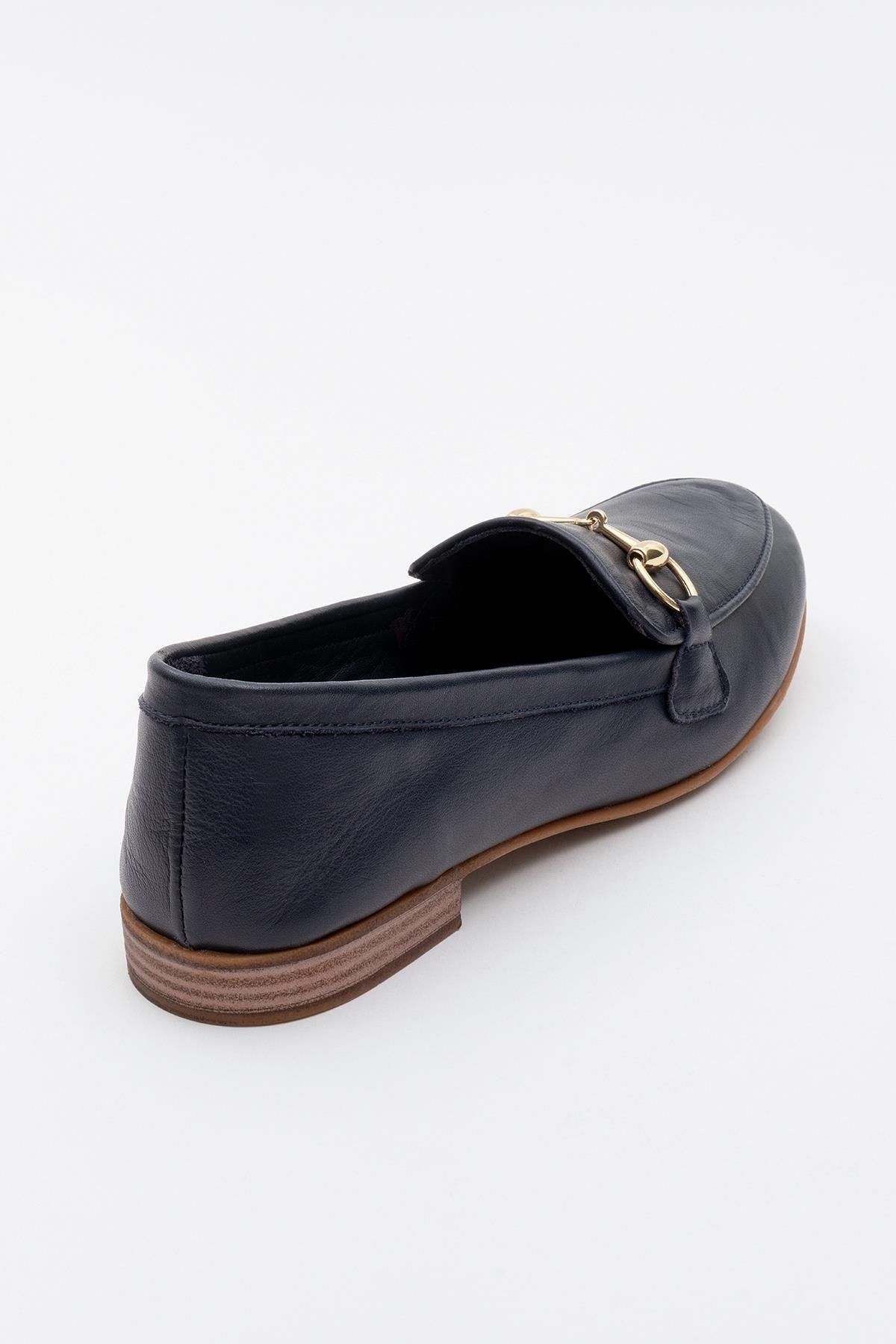 Rory - Dark Blue Leather Bit Loafers – heel view showing leather, suede, blue, Vowalisse