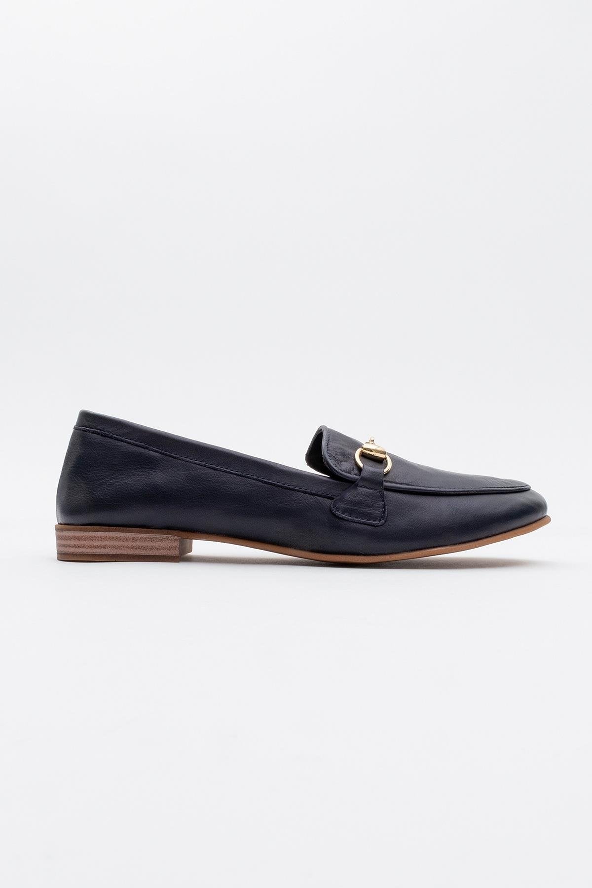 Rory - Dark Blue Leather Bit Loafers – back view showing leather, suede, blue, Vowalisse