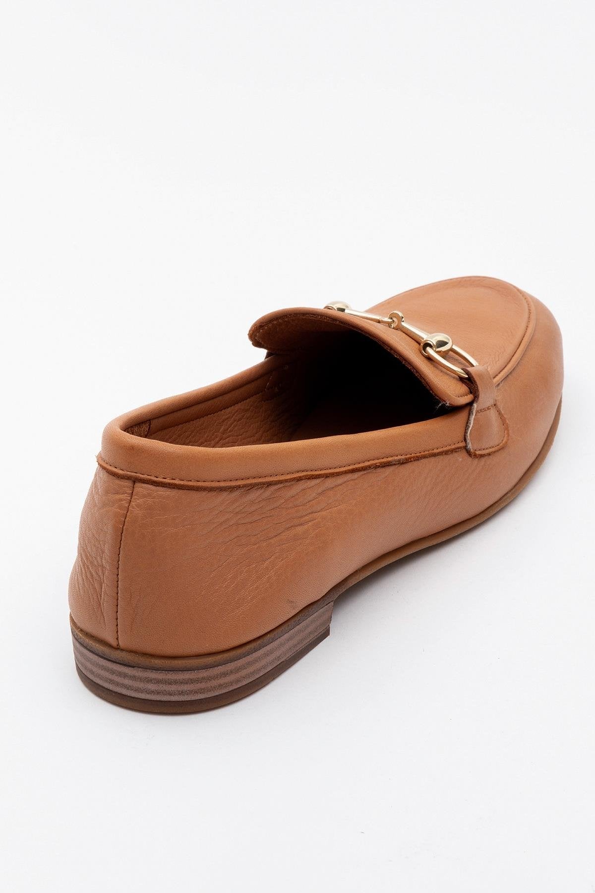 Rory - Orange Leather Bit Loafers – heel view showing leather, suede, Vowalisse