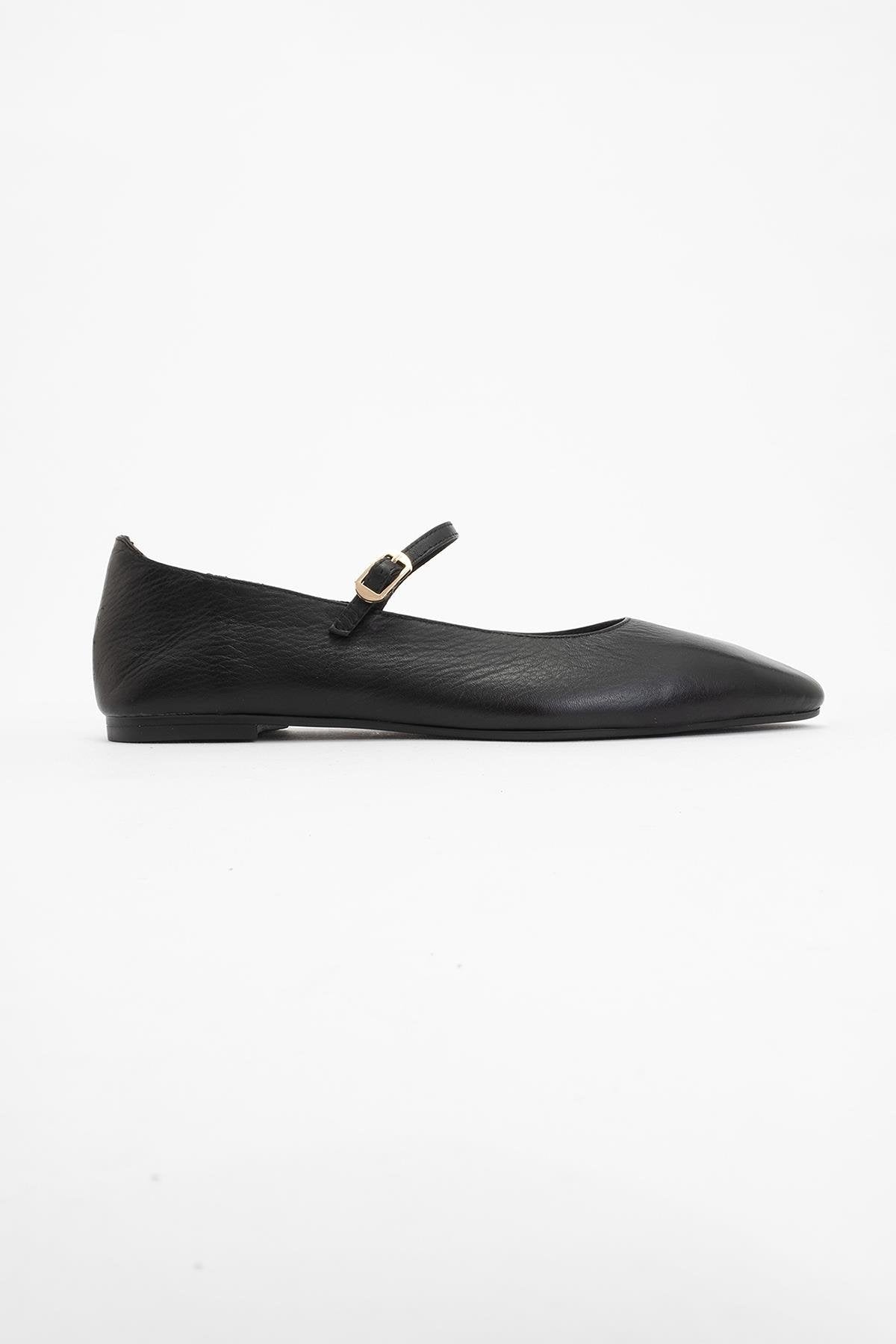 Lara - Black Leather Mary Jane Flats – back view showing leather, black, Vowalisse