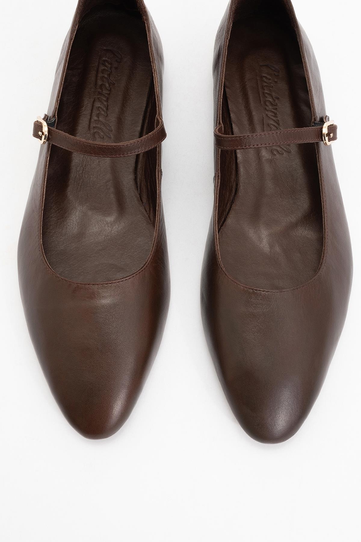 Lara - Brown Leather Mary Jane Flats – side view showing leather, Vowalisse