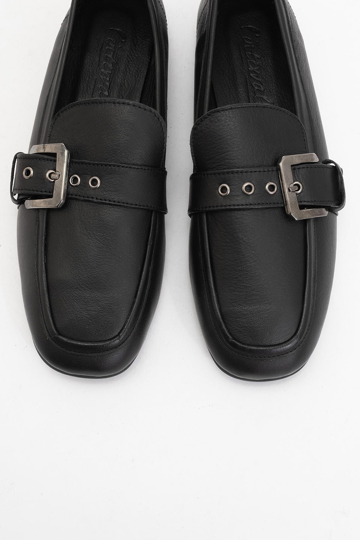 Clarion - Black Leather Loafers – side view showing leather, black, red, Vowalisse