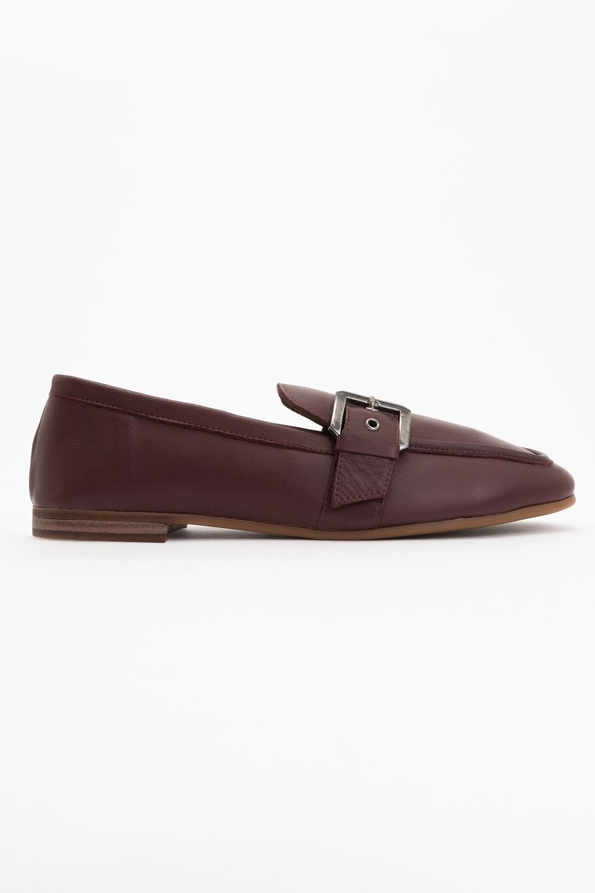 Clarion - Burgundy Brown Leather Loafers – back view showing leather, red, Vowalisse