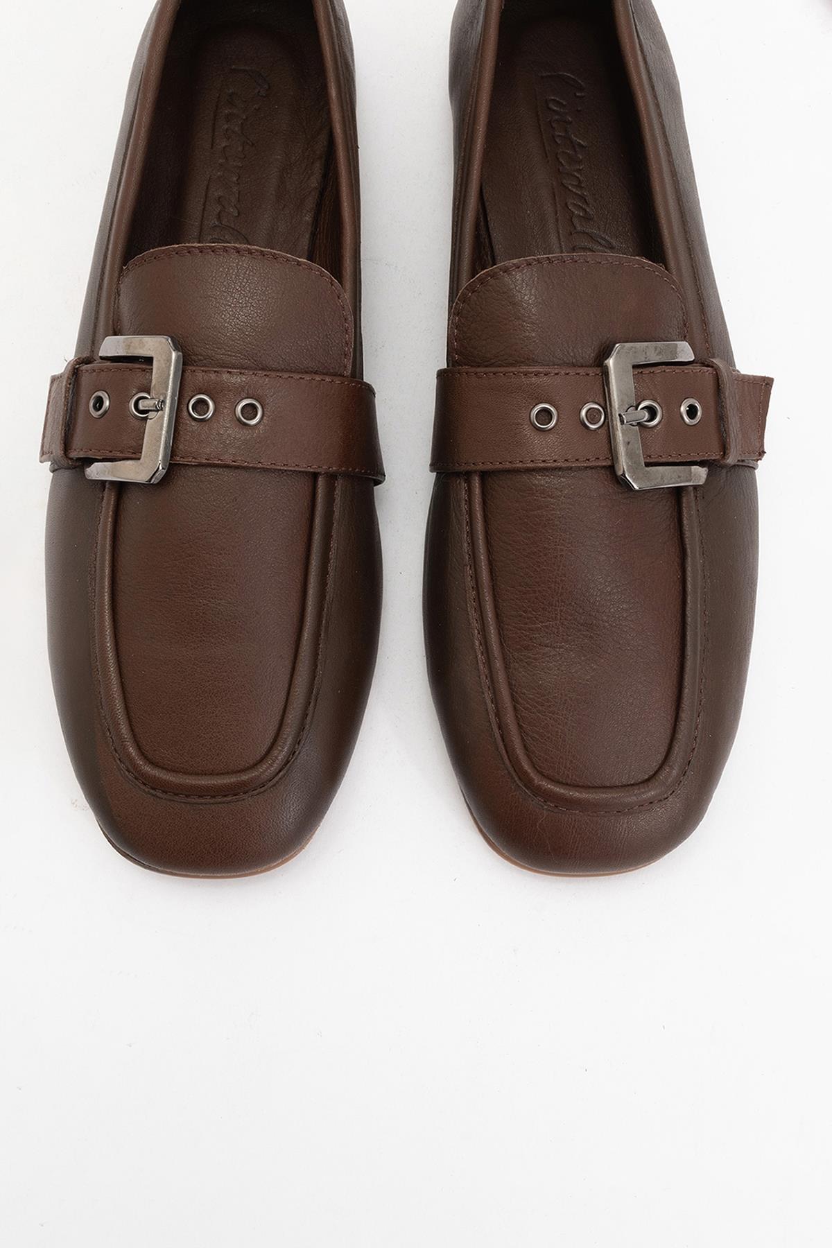 Clarion - Brown Leather Loafers – side view showing leather, red, Vowalisse