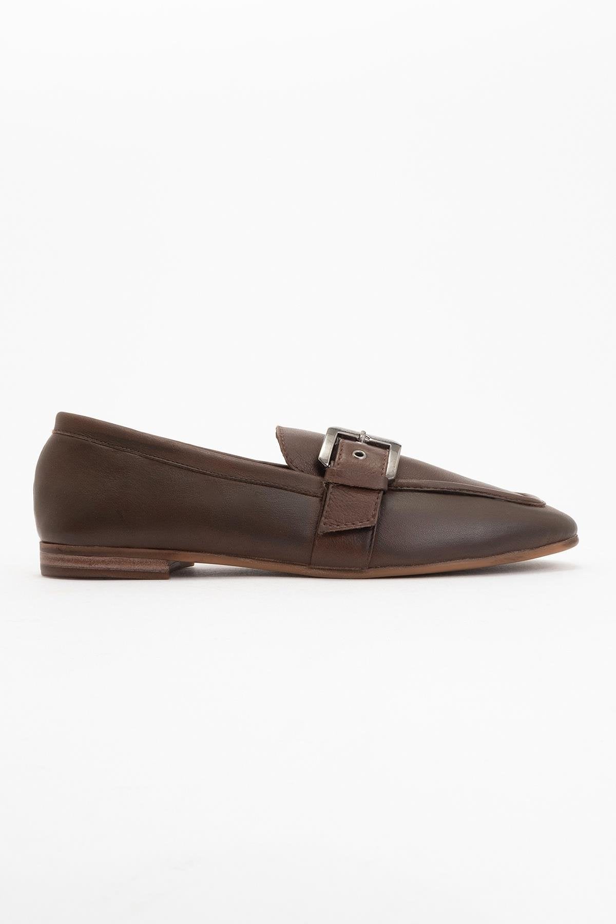 Clarion - Brown Leather Loafers – back view showing leather, red, Vowalisse