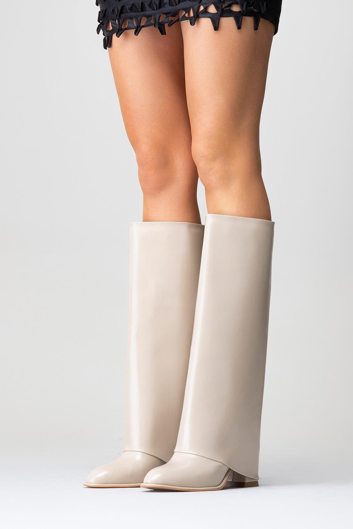 Maybe Beige Chunky Heel Boot – product view 9 showing leather, red, Vowalisse