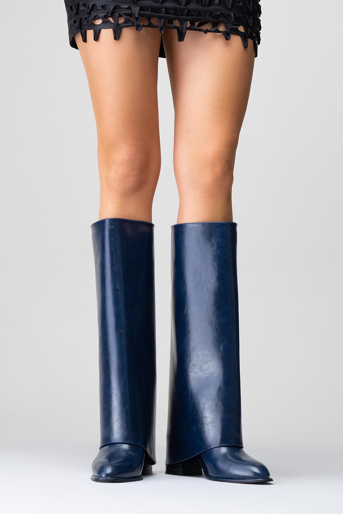 Maybe Navy Chunky Heel Boot – product view 9 showing leather, red, Vowalisse