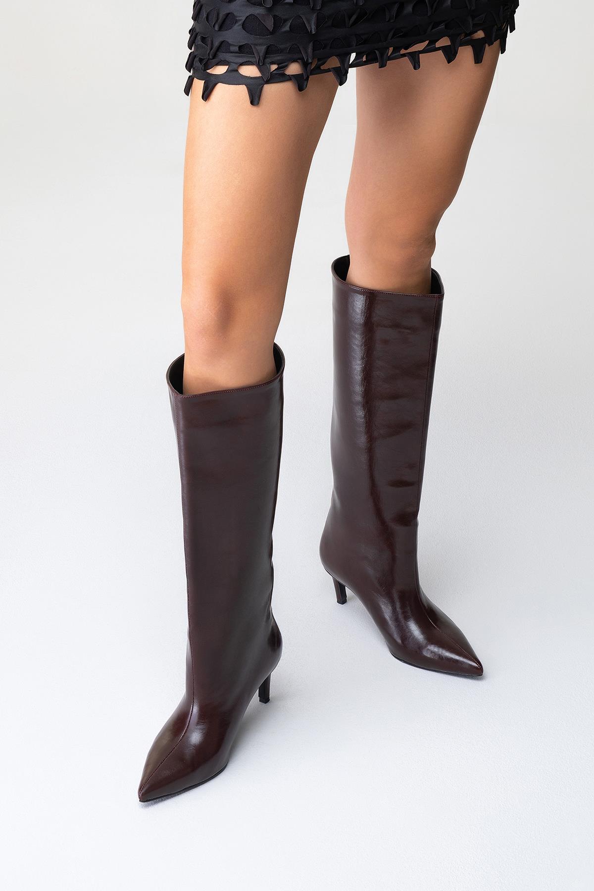 Cassandra Burgundy Cilt High‑Heel Boot – product view 10 showing leather, red, Vowalisse