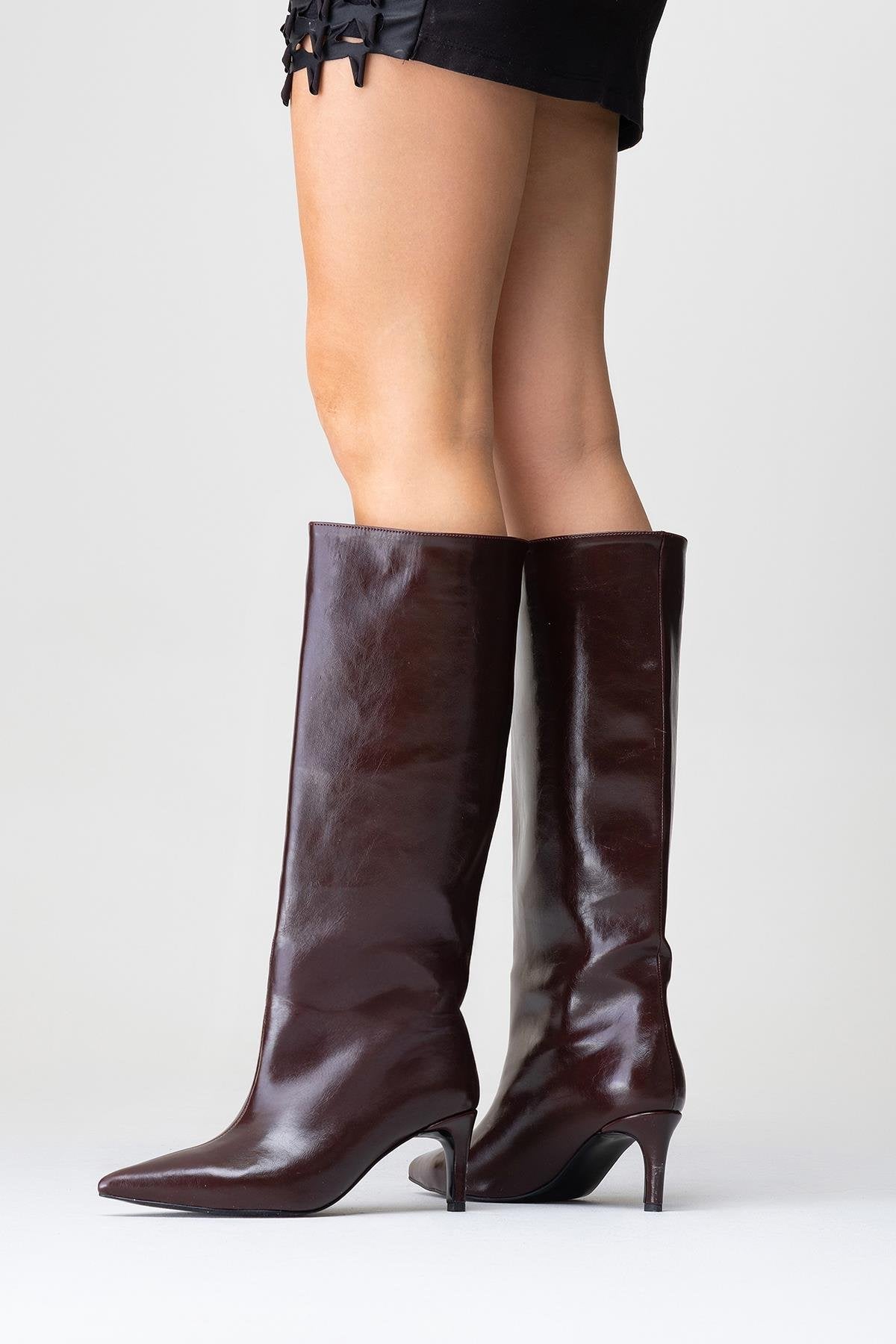 Cassandra Burgundy Cilt High‑Heel Boot – sole view showing leather, red, Vowalisse