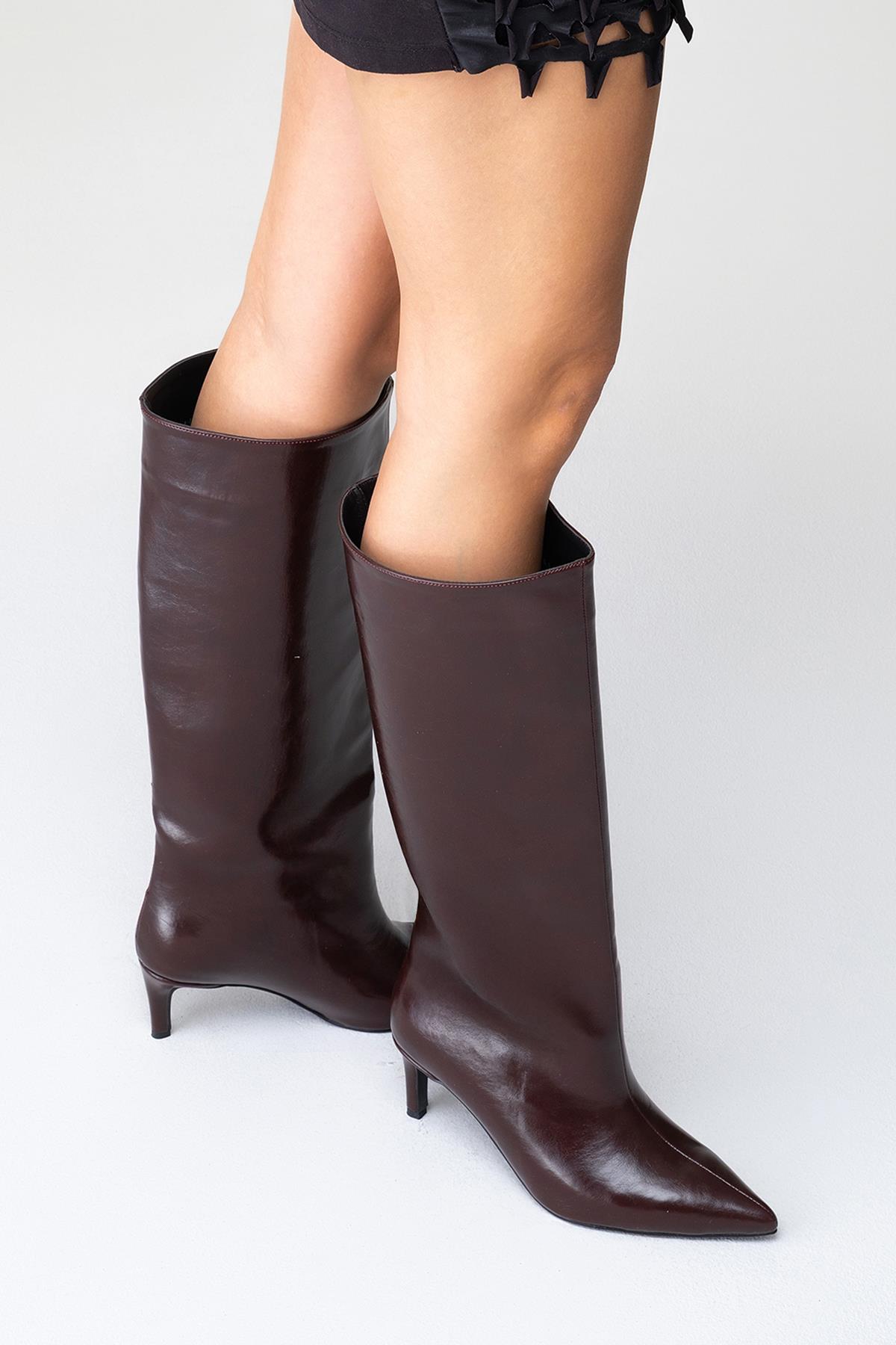 Cassandra Burgundy Cilt High‑Heel Boot – product view 9 showing leather, red, Vowalisse