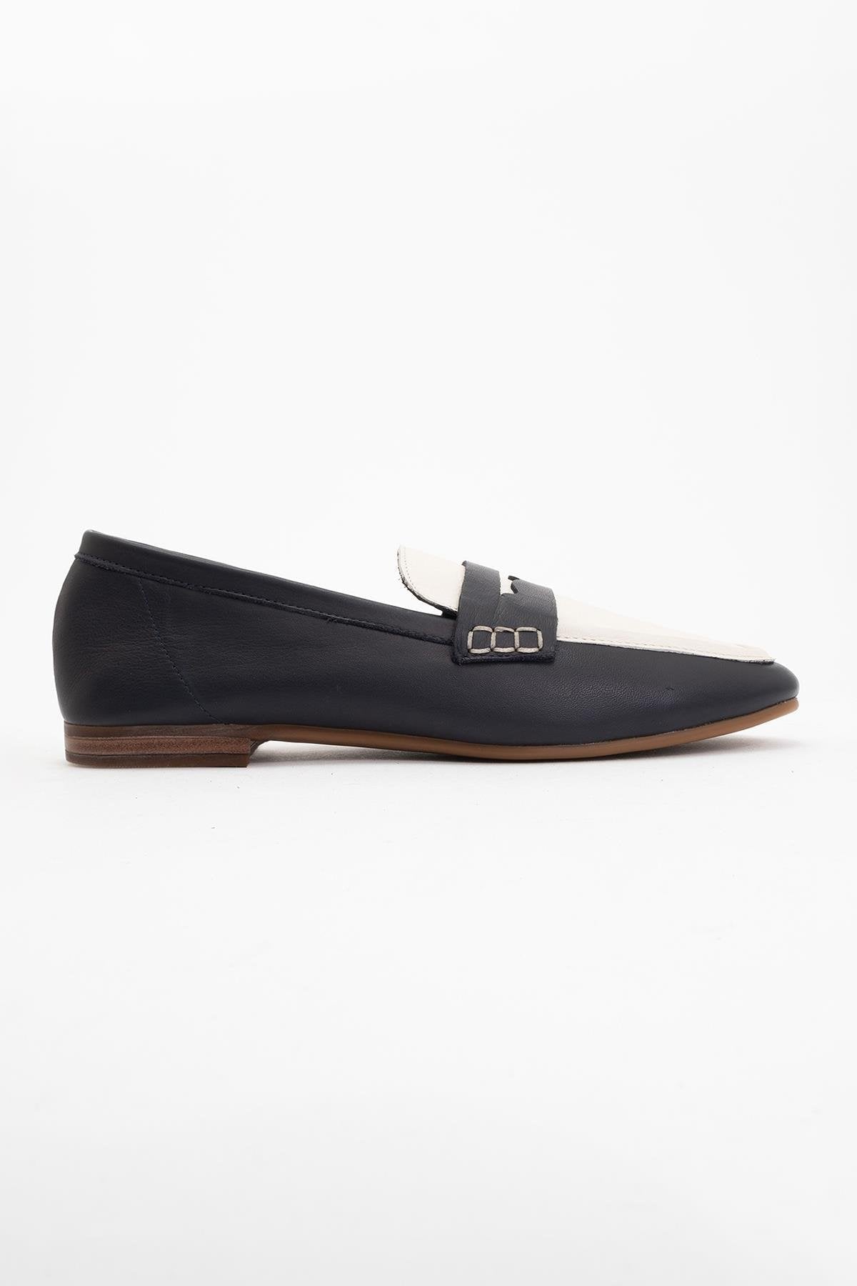 Skye - Black White Leather Loafers – back view showing leather, white, black, Vowalisse