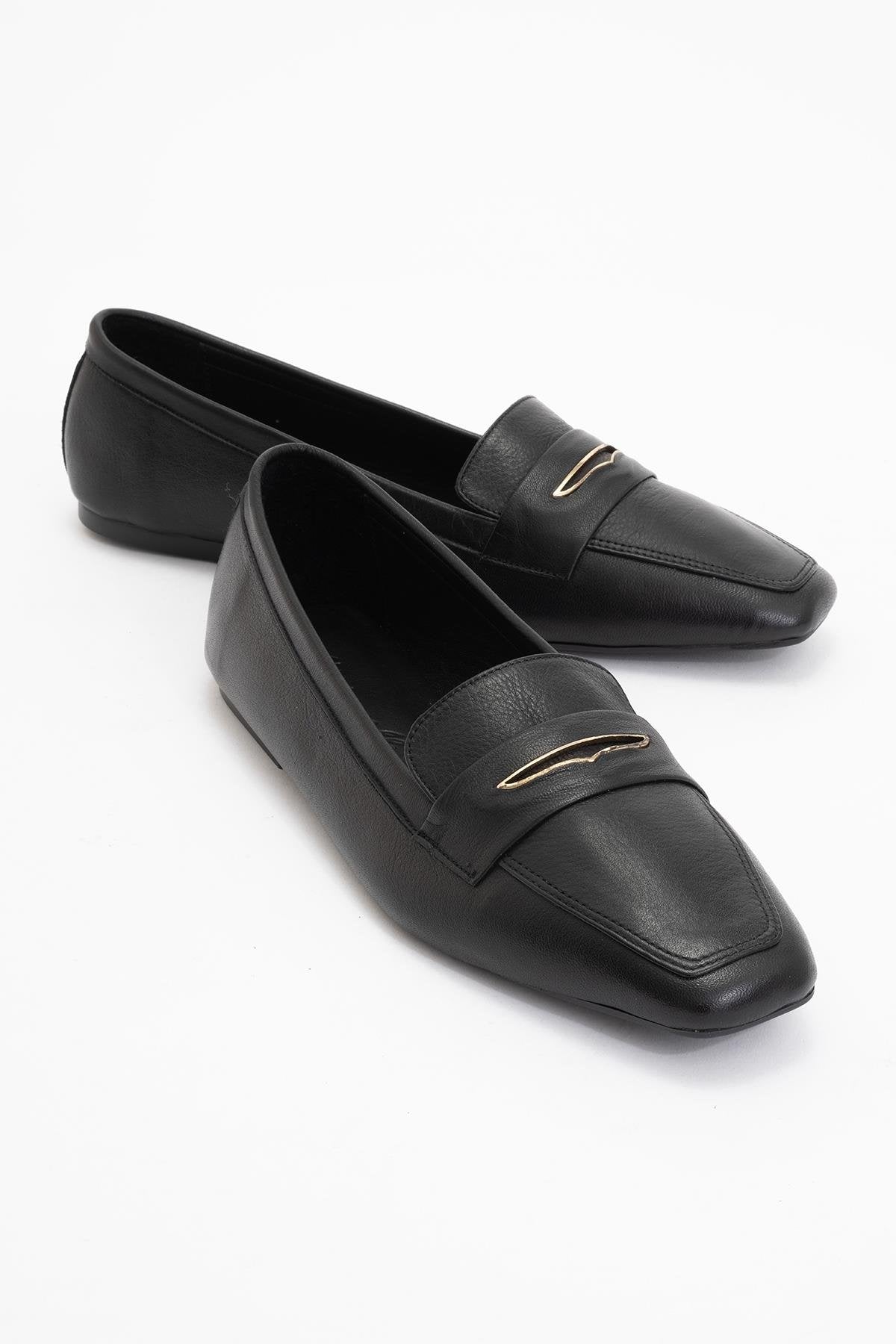 Iridessa - Black Leather Loafers – front three-quarter view showing leather, black, red, Vowalisse