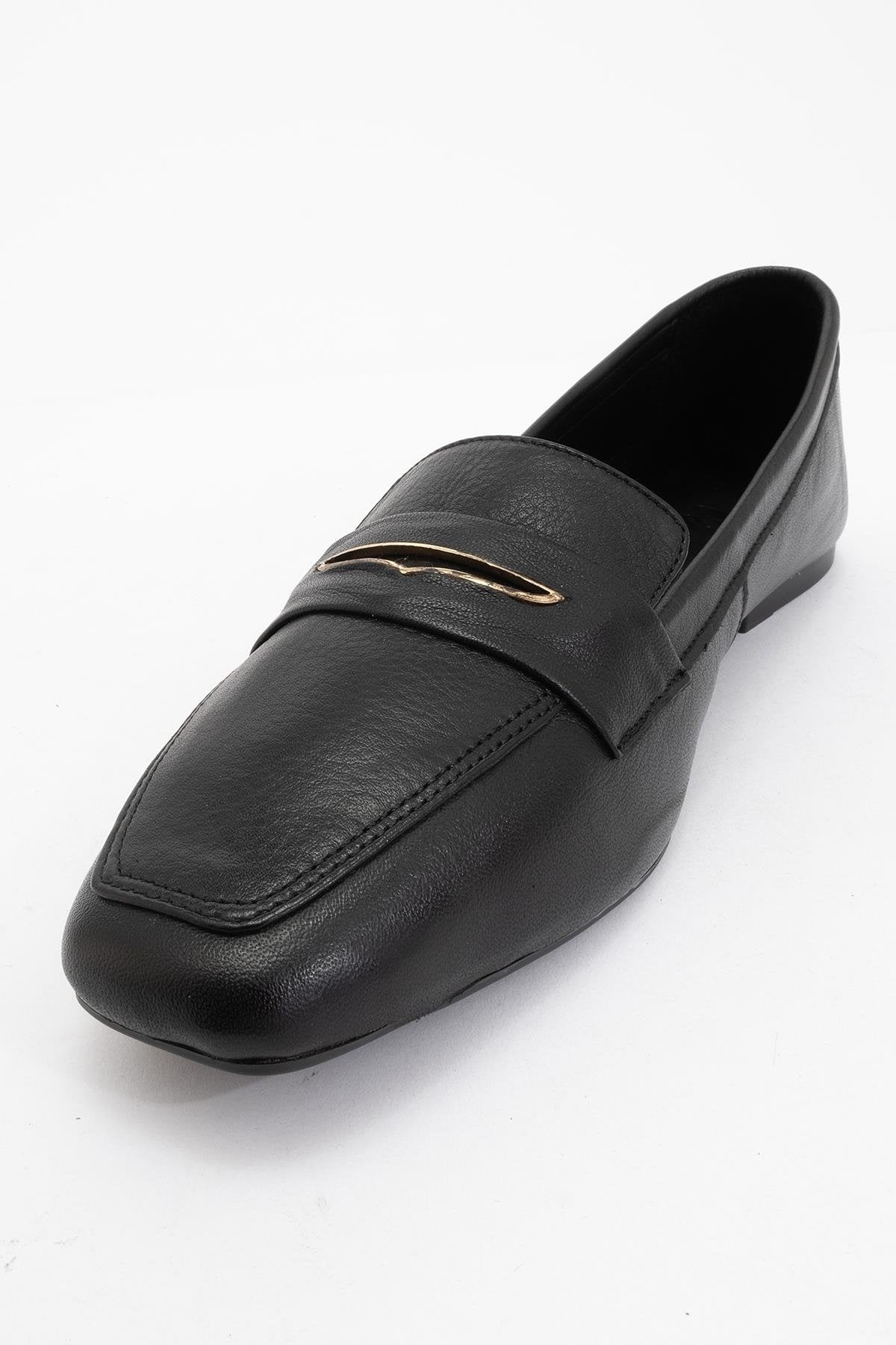 Iridessa - Black Leather Loafers – detail view showing leather, black, red, Vowalisse