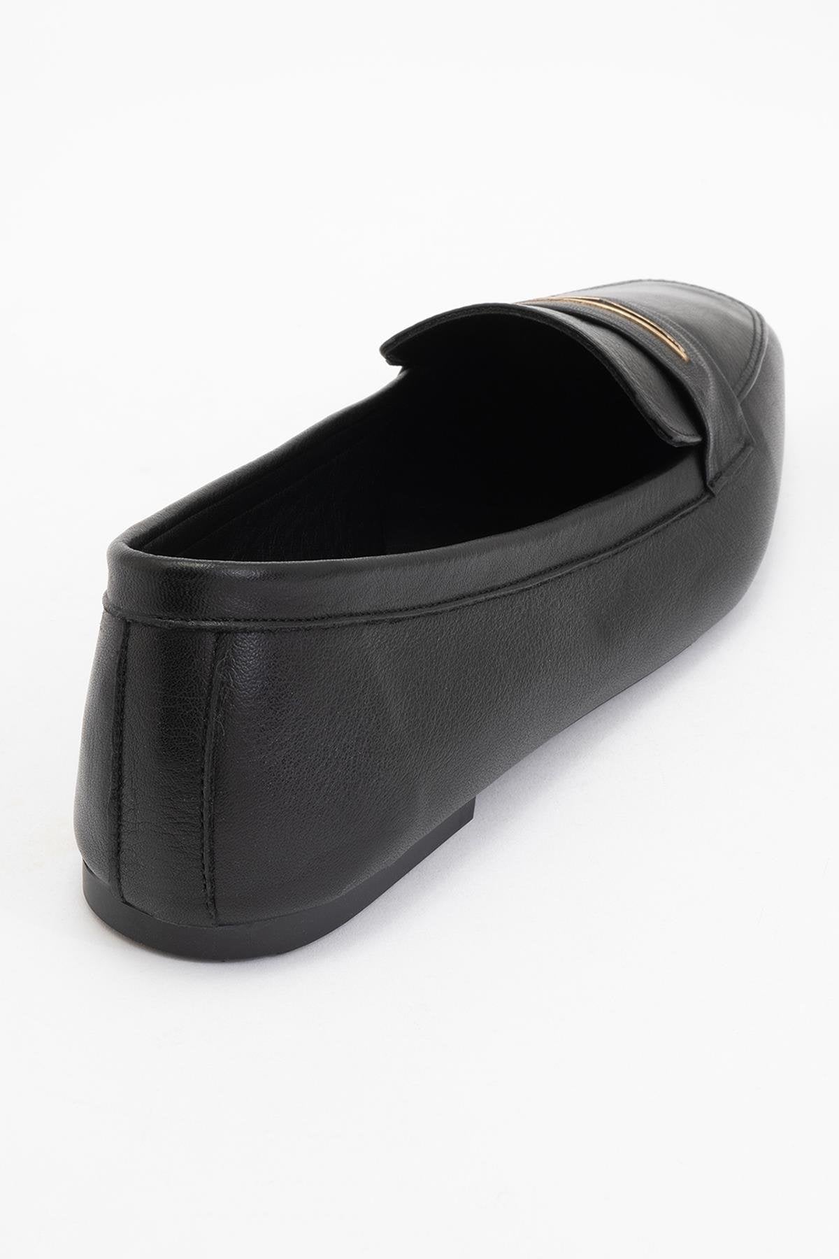Iridessa - Black Leather Loafers – heel view showing leather, black, red, Vowalisse