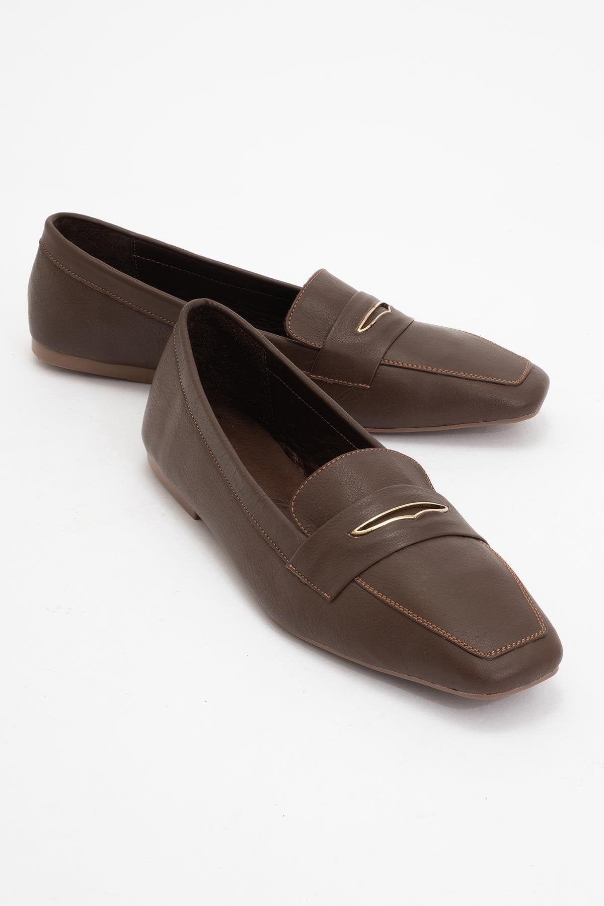 Iridessa - Brown Leather Loafers – front three-quarter view showing leather, red, Vowalisse