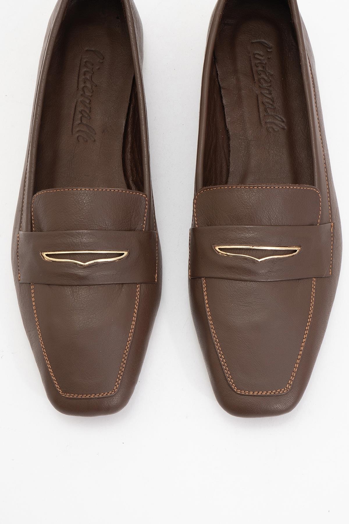 Iridessa - Brown Leather Loafers – side view showing leather, red, Vowalisse