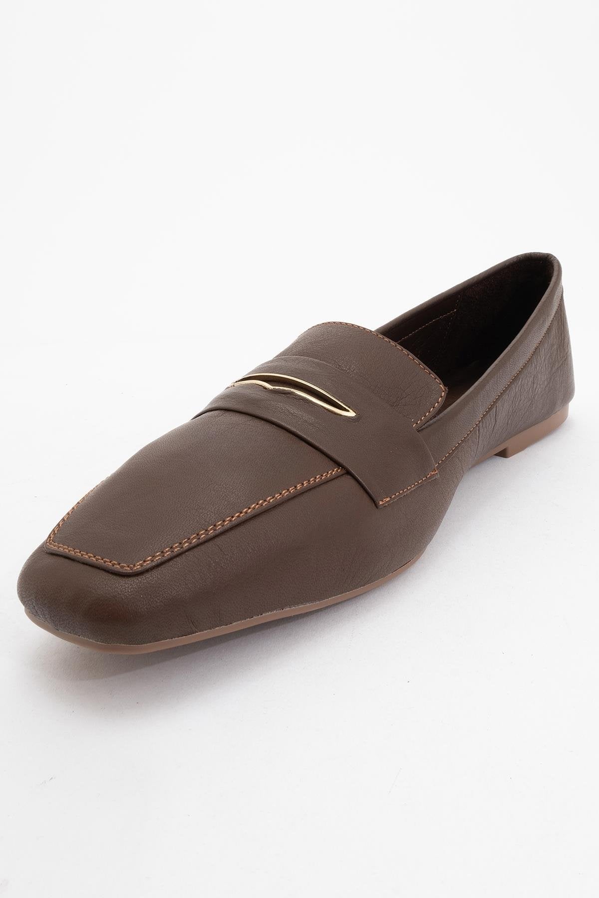 Iridessa - Brown Leather Loafers – detail view showing leather, red, Vowalisse