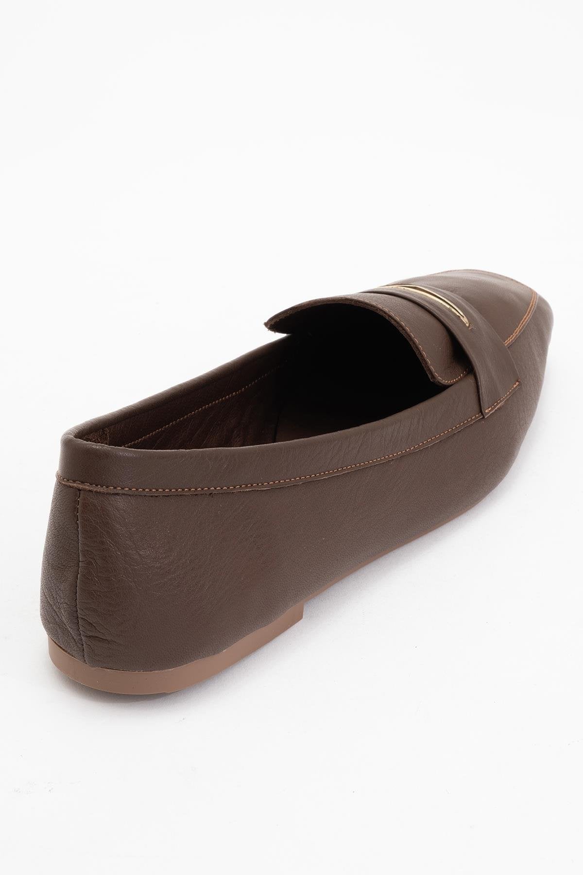 Iridessa - Brown Leather Loafers – heel view showing leather, red, Vowalisse