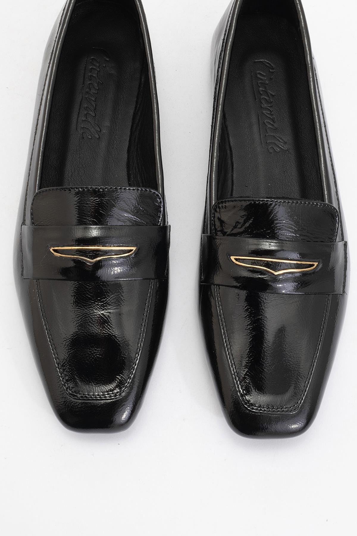 Iridessa - Black Patent Leather Loafers – side view showing leather, black, red, Vowalisse