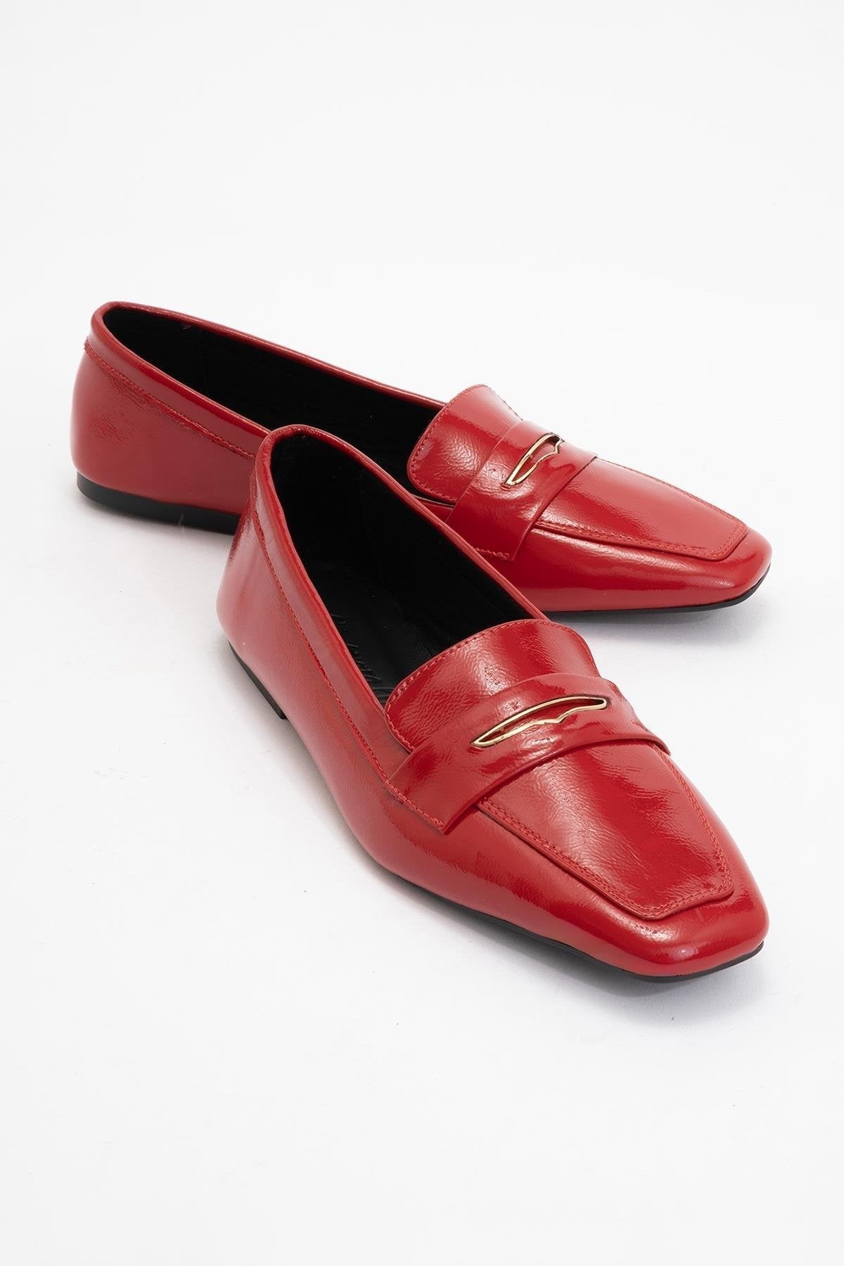 Iridessa - Red Patent Leather Loafers – front three-quarter view showing leather, red, Vowalisse